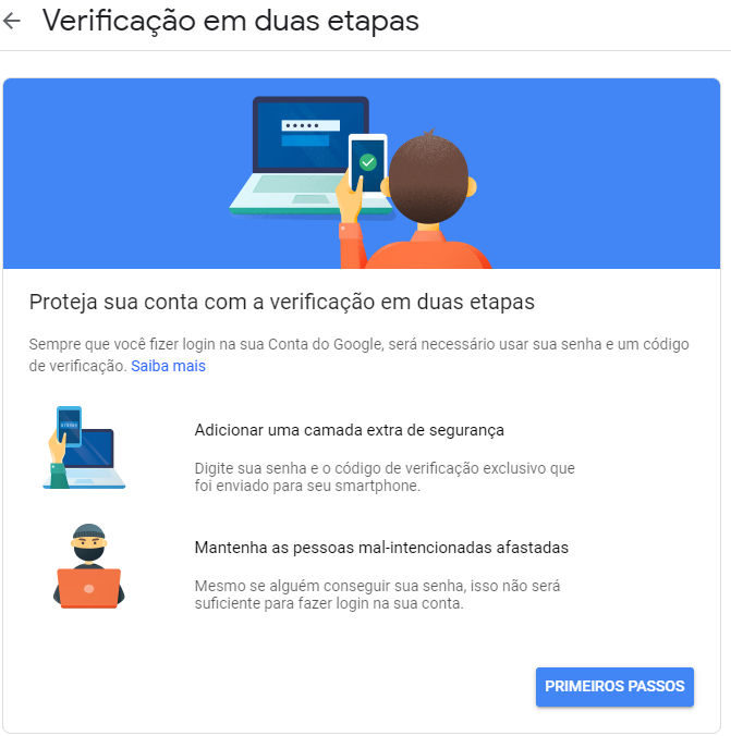 Conta Google verificação em duas etapas