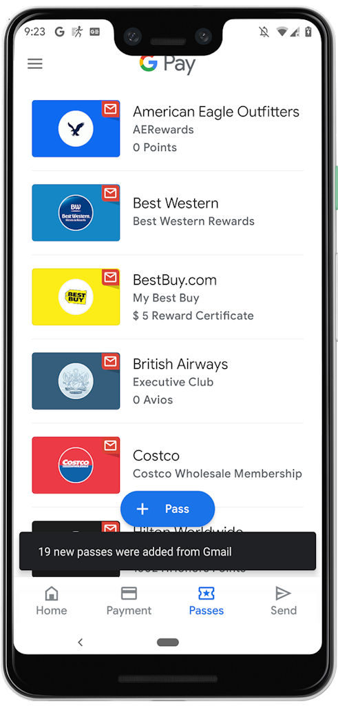Google Pay Passes Gmail