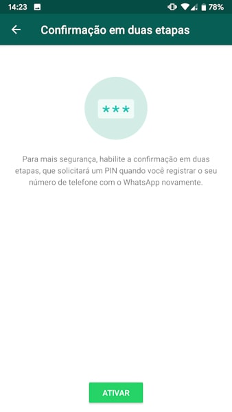 WhatsApp confirmação duas etapas