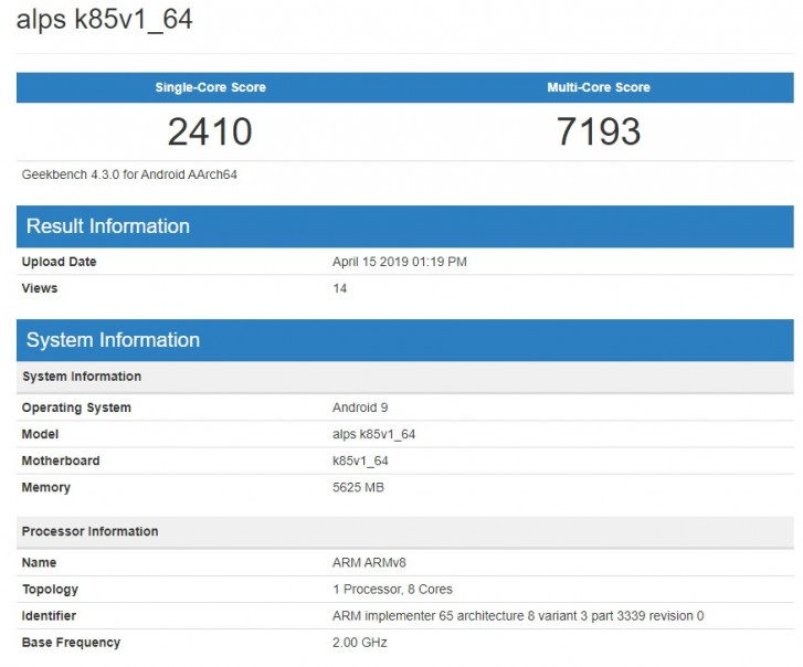 Helio G90 geekbench