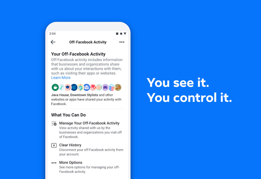 Facebook controle atividade de dados