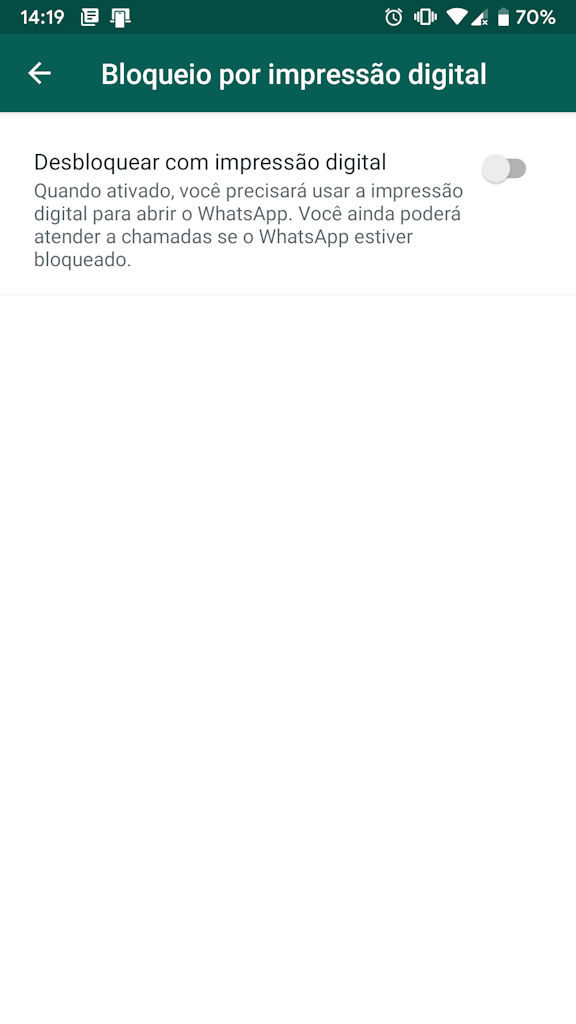 Bloqueio de impressão digital no WhatsApp