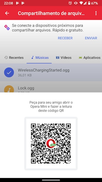 Opera Mini compartilhamento de arquivos