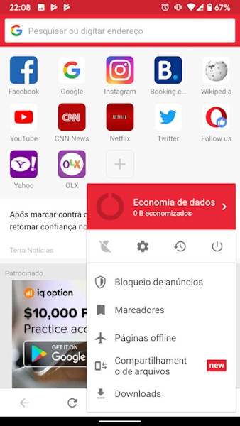 Opera Mini compartilhamento de arquivos