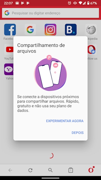 Opera Mini compartilhamento de arquivos