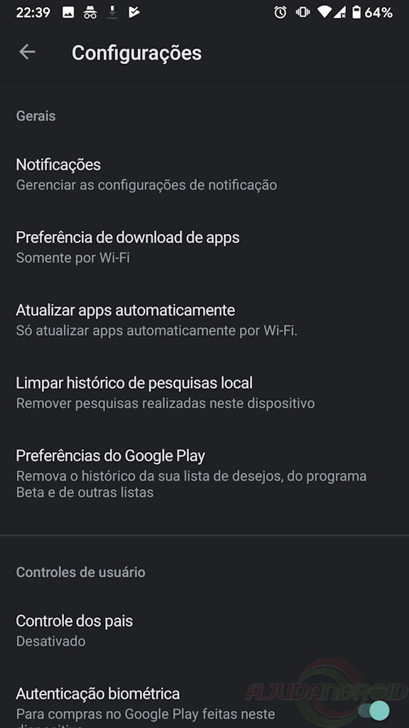 Google Play tema escuro