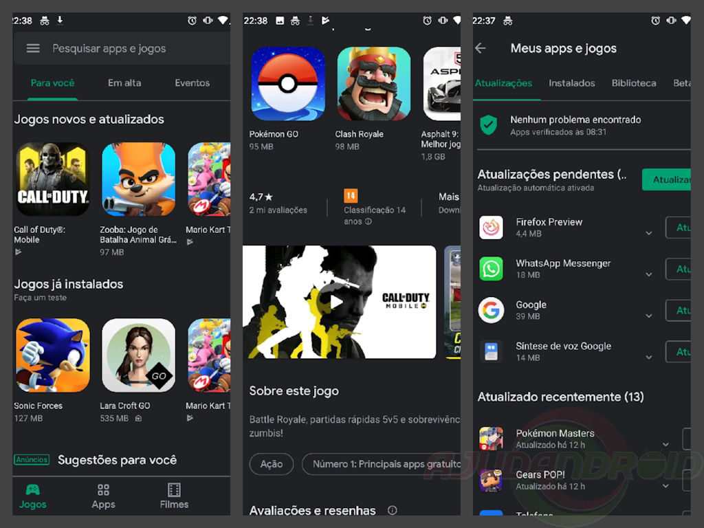 Google Play tema escuro