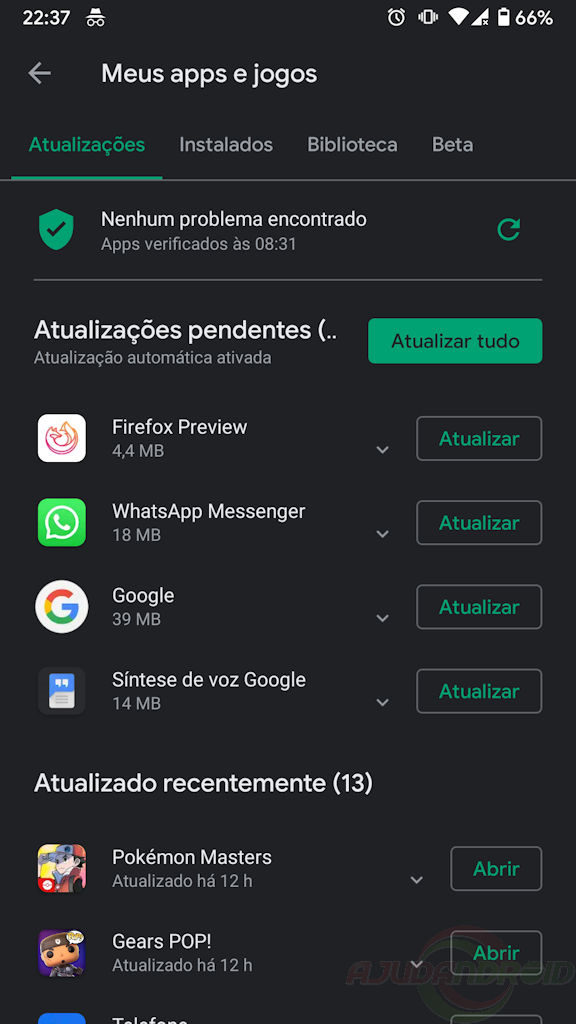 Google Play tema escuro