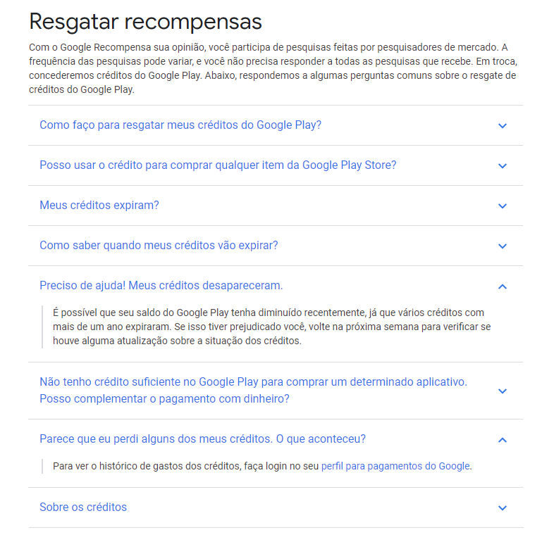 Google Opinion Rewards página de ajuda