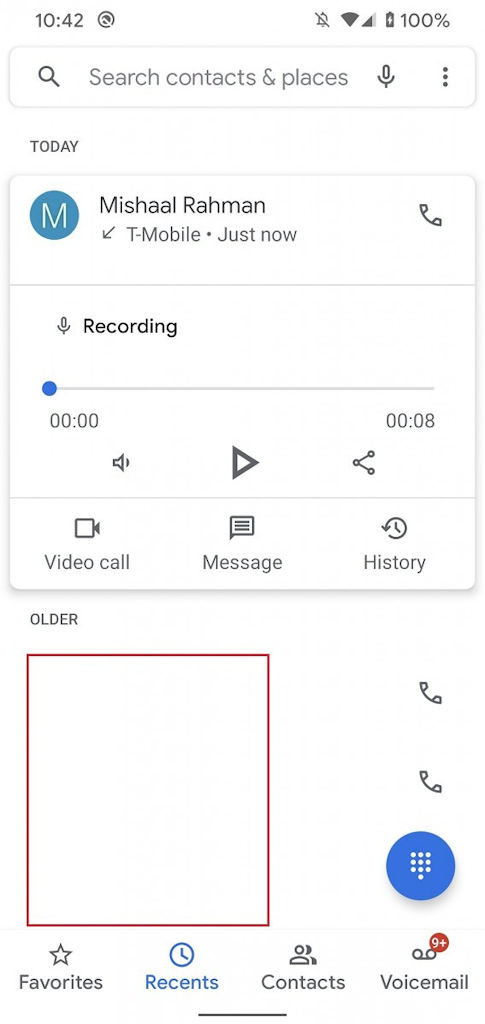 Gravação chamadas no app Telefone do Google