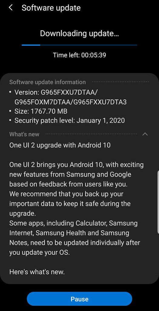 Galaxy S9 Android 10