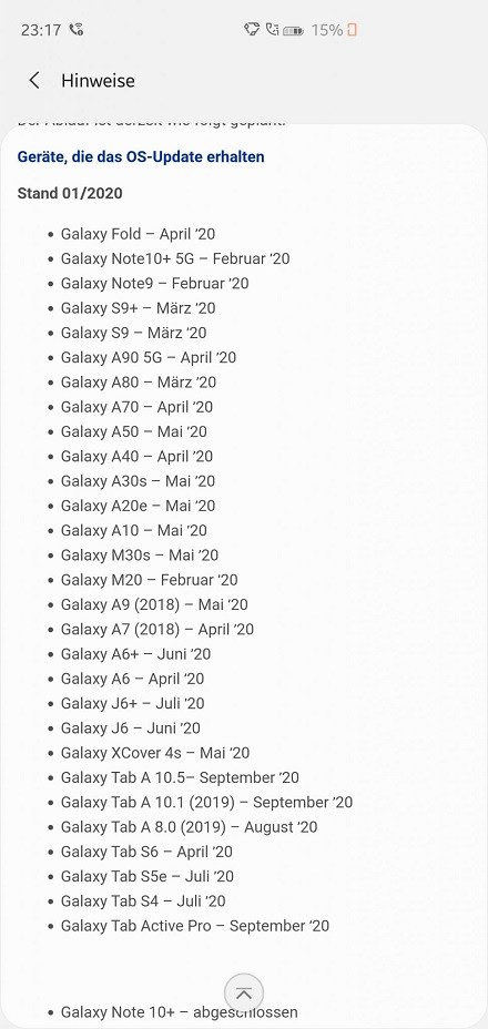Samsung lista da atualização Android 10, atualizada janeiro 2020