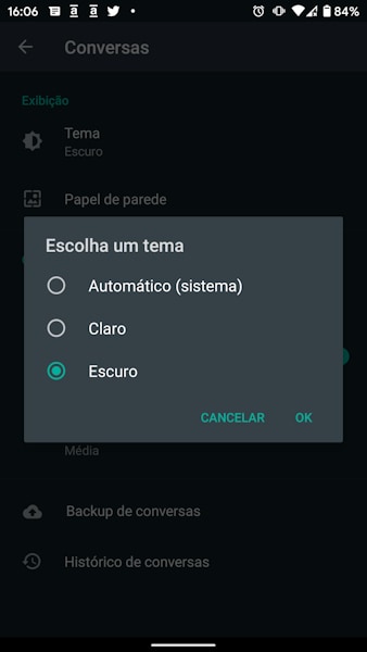 WhatsApp tema escuro liberado