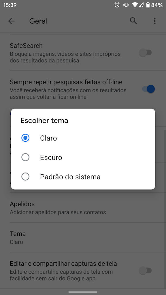 Aplicativo Google Beta ganha tema escuro