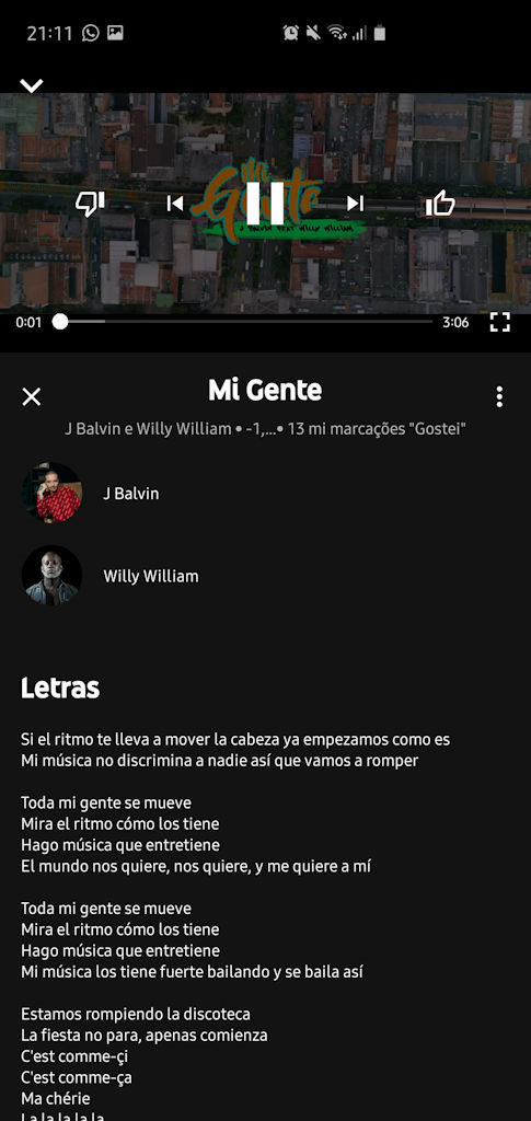 YouTube Music letras de música