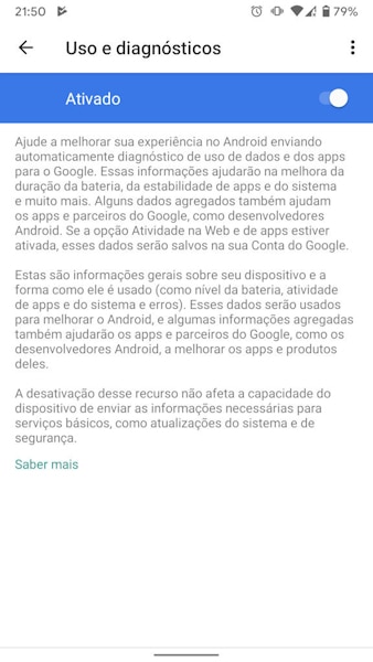 Menu de Privacidade do Android