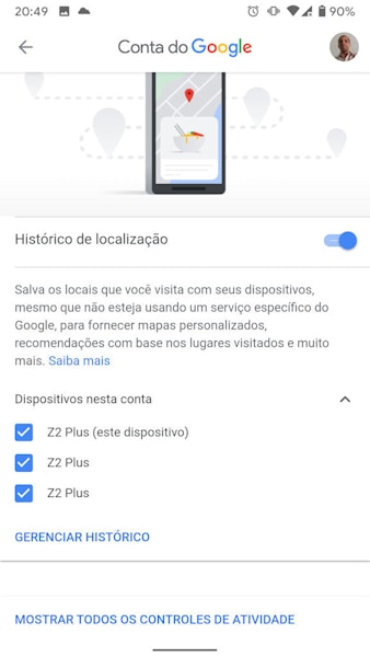 Menu de Privacidade do Android