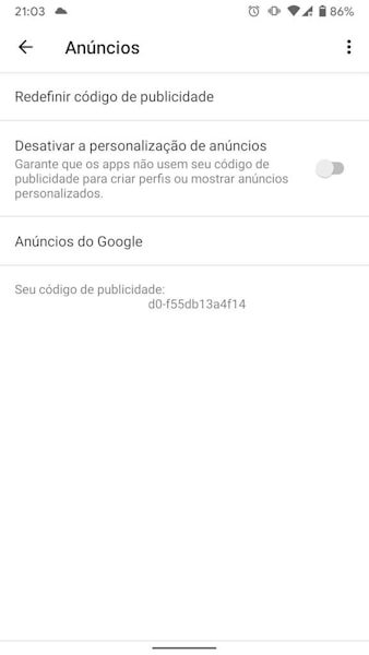 Menu de Privacidade do Android