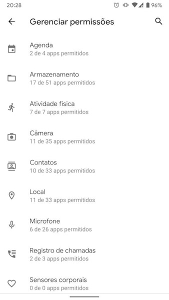 Menu de Privacidade do Android