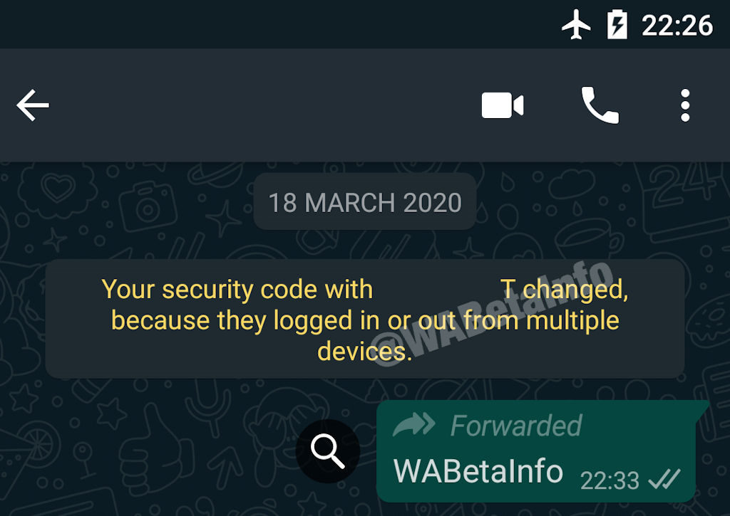 WhatsApp mensagem de segurança para vários dispositivos