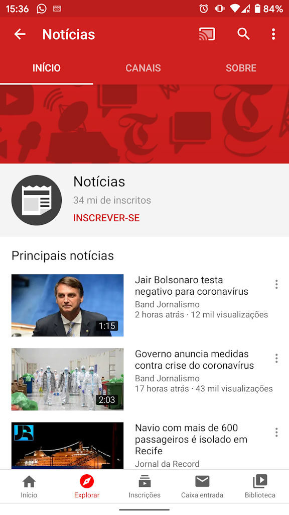 YouTube aba Explorar