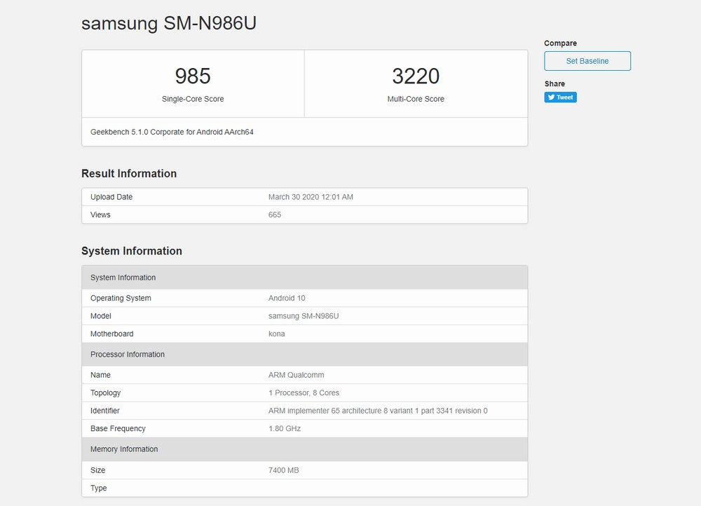 Galaxy Note 20 Plus benchmark