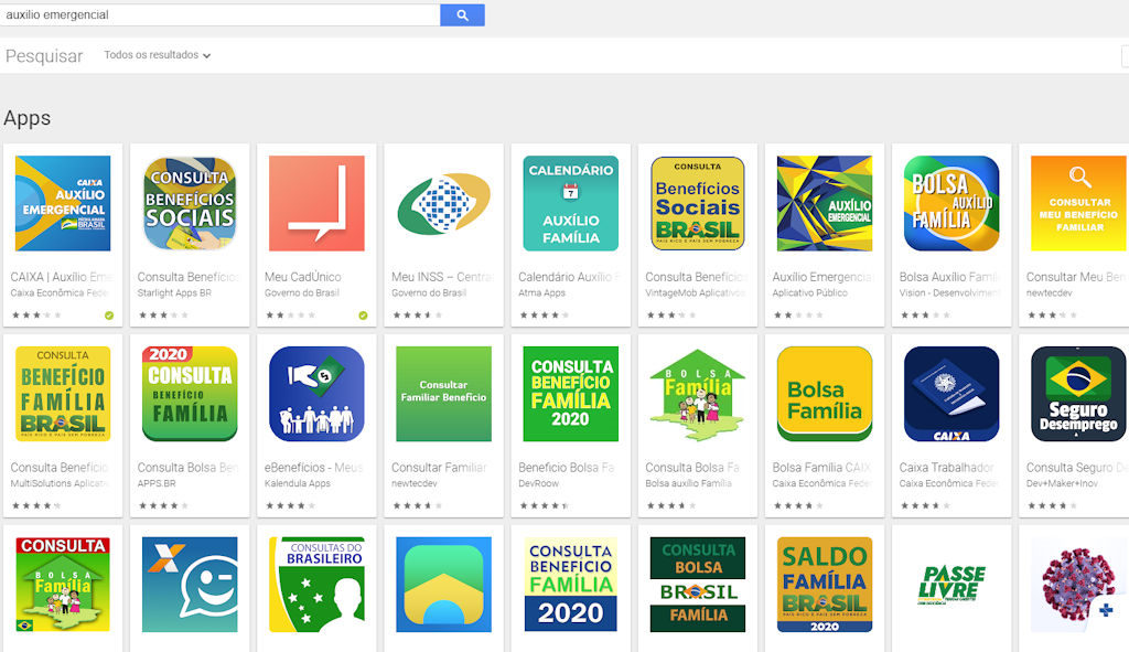 Google Play pesquisa auxílio emergencial