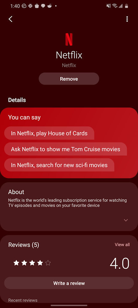 Netflix suporte para Bixby