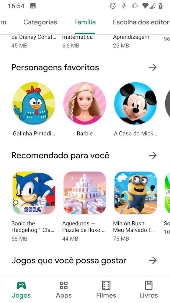 Loja Google Play seção Família