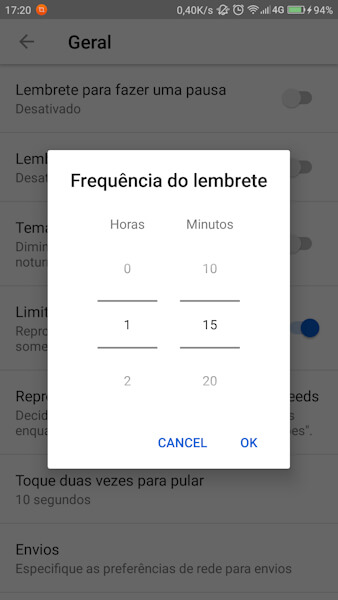 Recurso Lembrete para fazer uma pausa