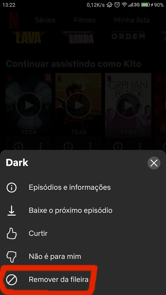 Neftlix remover séries e filmes da seção Continuar Assistindo