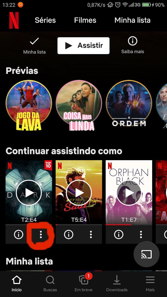 Neftlix remover séries e filmes da seção Continuar Assistindo