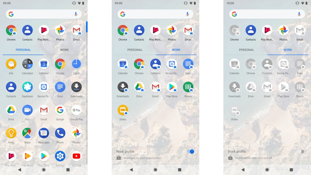 Android 9 perfil de trabalho e perfil pessoal
