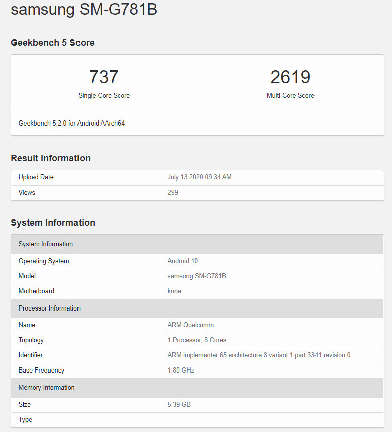 Galaxy S20 Lite benchmark