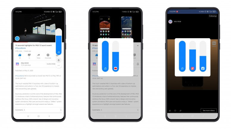 MIUI 12 controle de som e volume melhorado