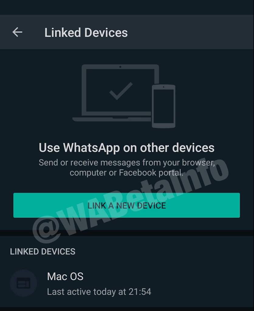 WhatsApp opção de dispositivos vinculados