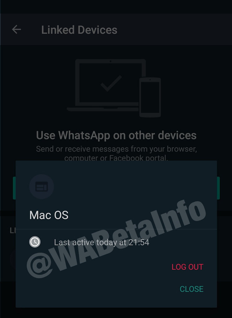 WhatsApp opção de dispositivos vinculados