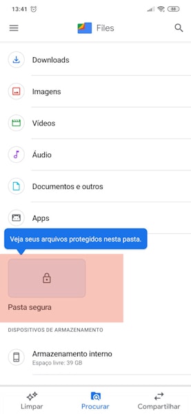 Files do Google Pasta segura
