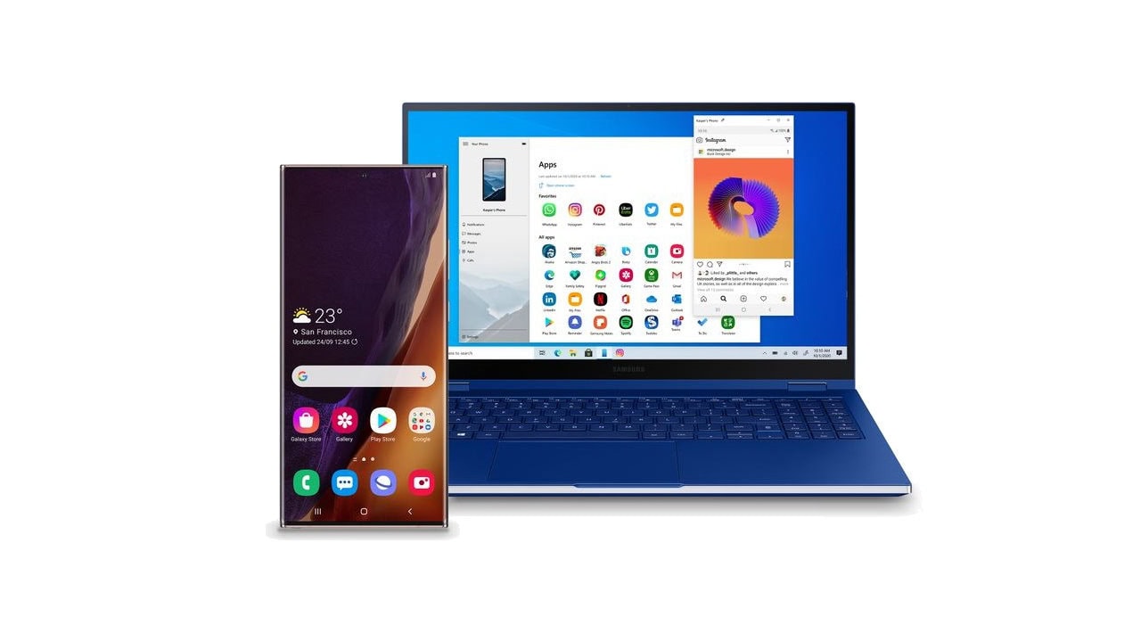 Galaxy Note 20 app do Android rodando no Windows 10 utilizando o Seu Telefone e Link to Windows