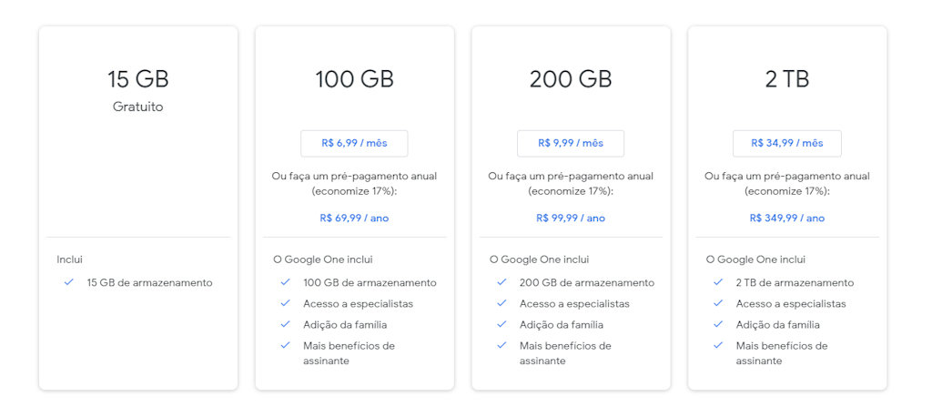 Google One planos