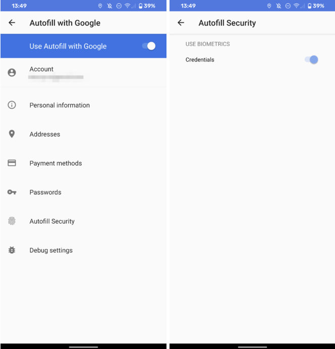 Preenchimento automático (autofill) com biometria no Android 