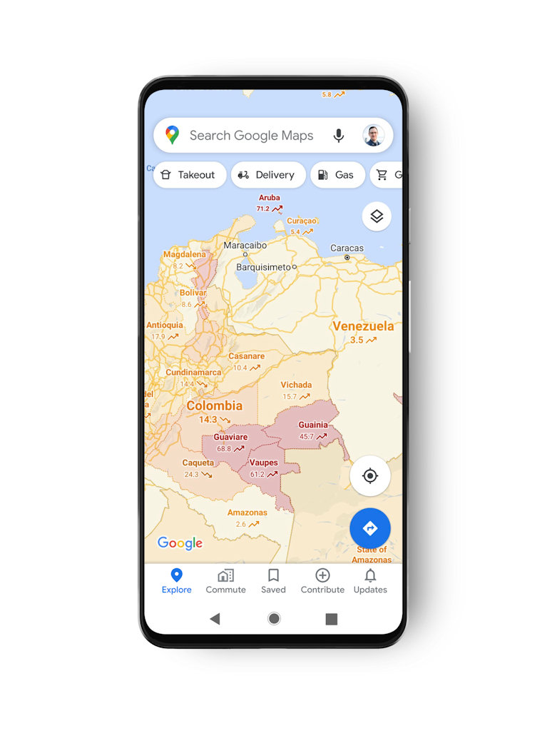 Google Maps mostrando casos de Coronavírus COVID-19