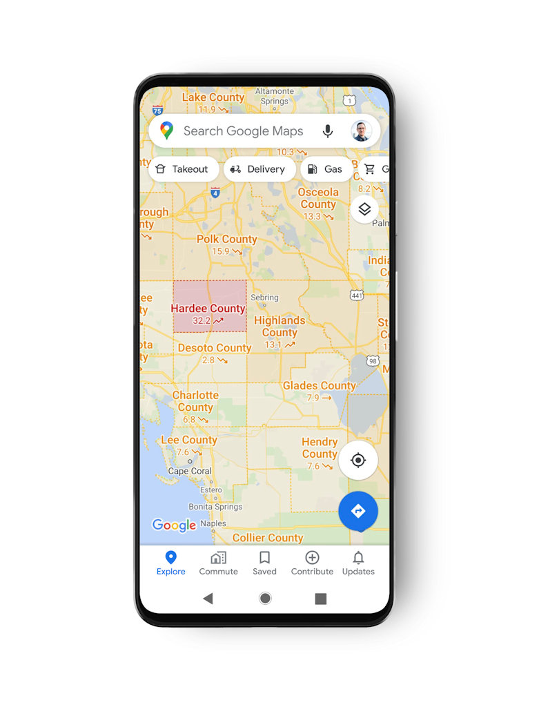 Google Maps destaca áreas com casos de Coronavírus