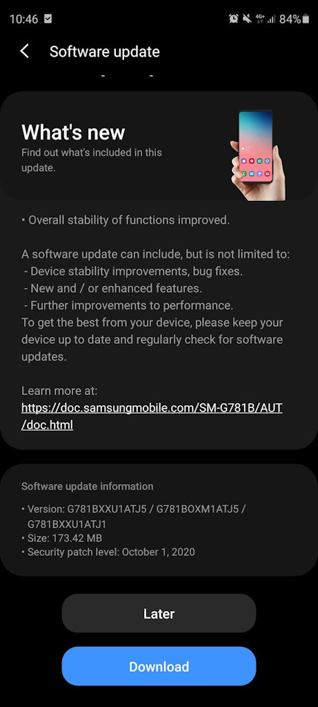 Galaxy S20 FE atualização com correção para problemas na tela de toque