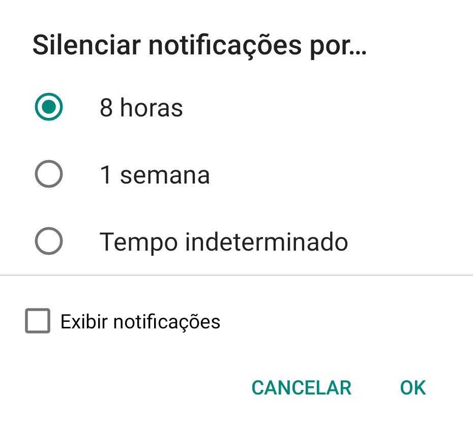 WhatsApp Beta notificações silenciadas por Tempo indeterminado