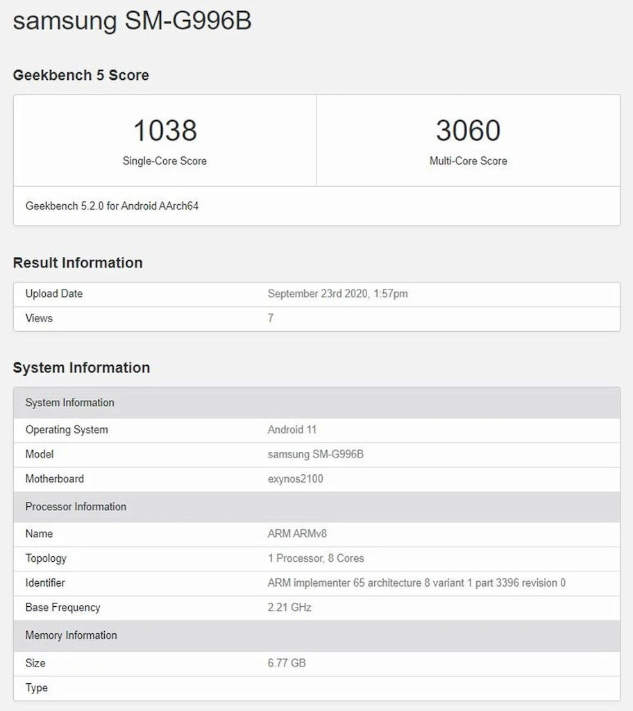 Galaxy S21 benchmark Exynos 2100