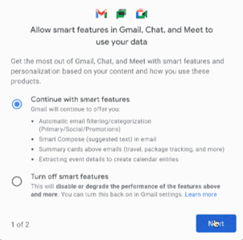 Gmail, Chat e Meet Configurações inteligente