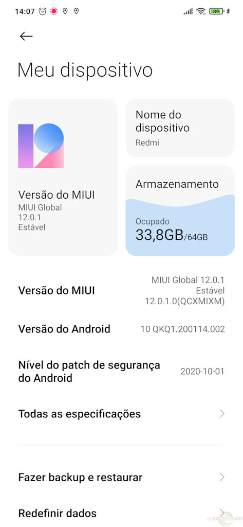 Redmi Note 8T versão MIUI