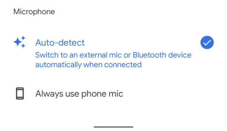 Gravador de áudio do Google seleção microfone