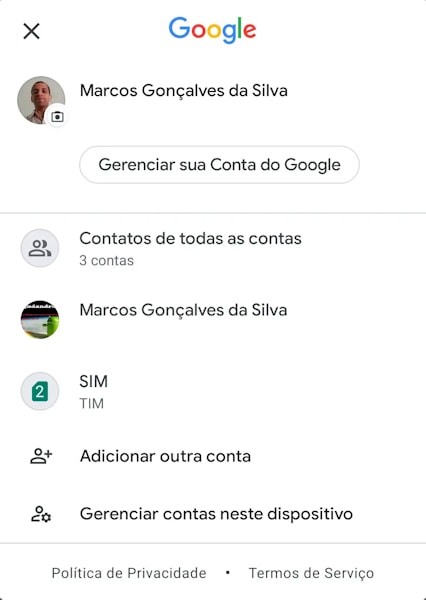 aplicativo Contato do Google mudando foto do perfil